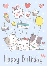hand drawn cute cats happy birthday