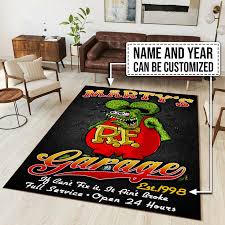 year rat fink garage rug hot rod rug