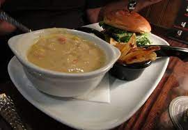 shrimp and lobster chowder with burger