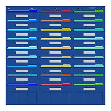 Organization Center Pocket Chart Wall File Organizer Folder With 27 File Pockets 9 Small Pockets 30 Dry Erase Cards Plus 8 Hangers Hooks Perfect