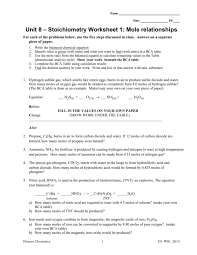 Unit 8 Stoichiometry Worksheet 1