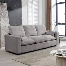 3 Seat Sofa Gray Teddy Fabric Couch