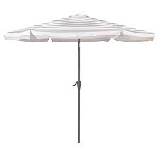 White Striped Tilting Patio Umbrella