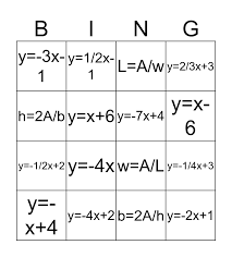Solving Literal Equations Bingo Card