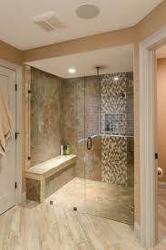 Shower Ideas Large Tile Shower With Custom Shower Seat