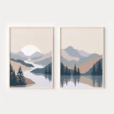 Abstract Mountain Sun Prints Set Of 2