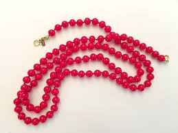 70s Long Red Beaded Necklace For Women