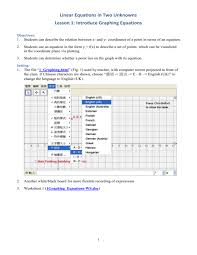 Lesson 1 Introduce Graphing Equations