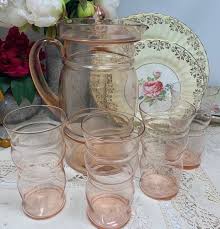 Pink Depression Glass Pitcher And 4