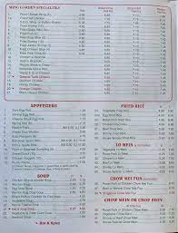 menu of ming garden chinese restaurant