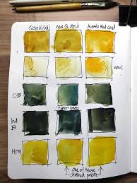 Watercolour Mixing Green And Gold Liz Steel Liz Steel