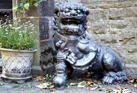 Chinese Lion Dog And Baby Bronze