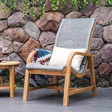 cambridge cal auburn unfinished wood solid teak outdoor lounge chair free lumbar pillow