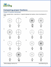 Fractions online exercise for year 5. Grade 4 Math Worksheets Comparing Proper Fractions K5 Learning