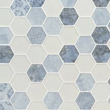 2 vista azul hexagon glass mosaic tile