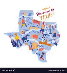 texas map with landmarks icons set