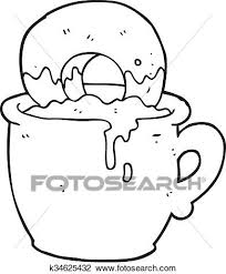 Milk clipart black and white. Black And White Cartoon Donut Dunked In Coffee Clipart K34625432 Fotosearch