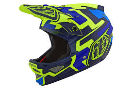 Troy Lee Designs D3 Fiberlite Speedcore Full Face Helmet Neon Yellow Blue Matte