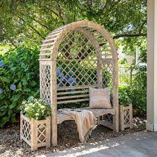 Arched Iron Garden Trellis With Bench