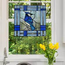 Blue Jay Stained Glass Window Panel