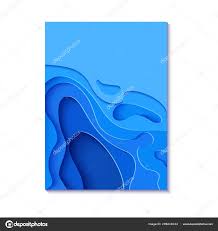 Abstract Vertical Blue Flyer In Cut Paper Style Cutout Sea