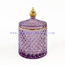 Candle Jar Purple Glass Container With Lid
