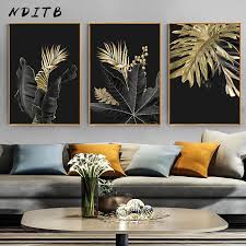 golden plant leaf abstract canvas art
