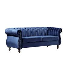blue velvet 3 seater chesterfield sofa