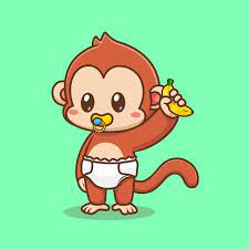 cute baby monkey holding banana with
