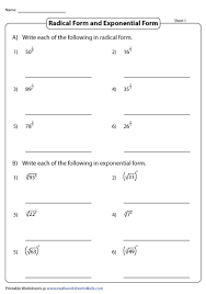 Radical And Exponential Form Worksheets