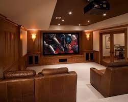 basement home theater with 110 screen