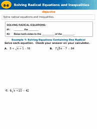 Ppt Solve Radical Equations And
