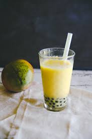 mango black tea smoothie with boba