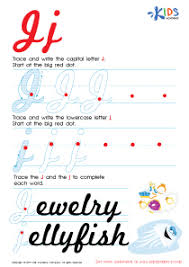 Kids are asked to trace the cursive j's and then write them on their own as well as trace some words that have the letter j. Cursive Letter J Practice Sheet Tracing Cursive Letter J