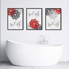 Set Of 3 Red And Grey Bathroom Prints