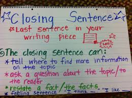 Writing Closing Sentence Anchor Chart First Grade 2nd