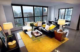 grey and yellow living room