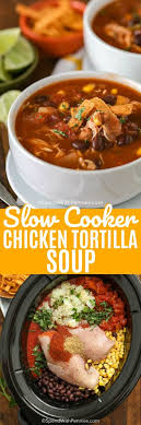 How to make chicken taco soup stir onion, beans, corn, tomato sauce, dice tomatoes, and taco sauce into a slow cooker. Crock Pot Tortilla Soup Spend With Pennies