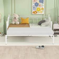Urtr White Metal Daybed With Pull Out Trundle Twin Size Daybed With Trundle Twin Size Sofa Bed Frame For Kids Teens S