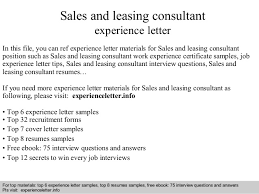 Sales And Leasing Consultant Experience Letter