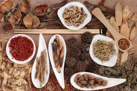 Traditional Chinese Herbal Medicine Selection Over Papyrus Background