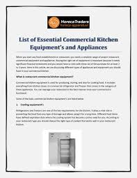 This is a list of cooking appliances that are used for cooking foods. List Of Essential Commercial Kitchen Equipment S And Appliances By Horecatraderscatering Issuu