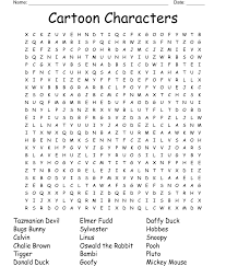 cartoon characters word search wordmint