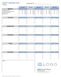 Weight Training Plan Template For Excel