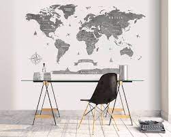 Extra Large World Map Wall Decal Grey