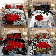 3d Red Rose Leopard Duvet Cover Bedding