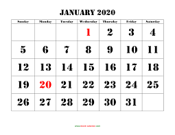 Printable January 2020 Calendar Free Blank Templates