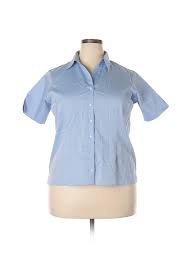 Details About Lands End Women Blue Short Sleeve Button Down Shirt 18 Plus