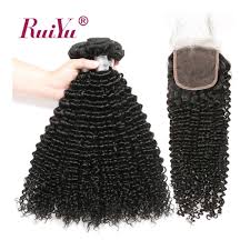 Ruiyu Afro Kinky Curly Bundles With Closure Brazilian Hair
