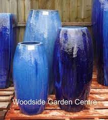 Tall Glazed Blue Toggle Pot Planter